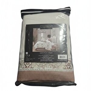 J. Queen New York Santa Rosa European Sham Cream Dusty Rose‎ Floral Embroidered